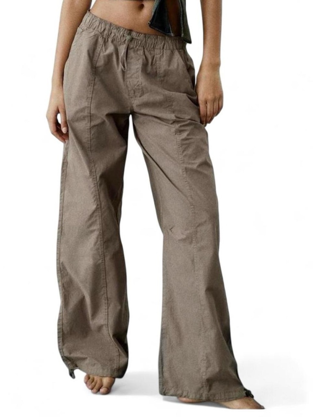 Zara Womens Brown Parachute pants with Stretch Waist Pull On size XS